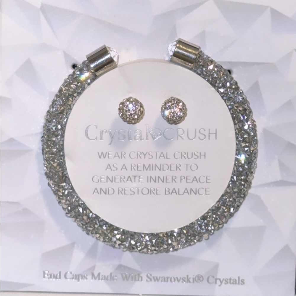 Crystal Crush Silver Tone Wrap Bracelet with Earrings Set